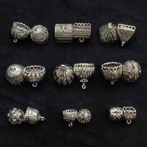 Oxidised Silver Jhumka Frame,Assorted,Pack of 9 Pairs