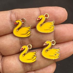 Metal Enamel Charms,Swan,Yellow, Pack Of 4 Pieces