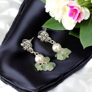 Gemstone Earrings with Pearls ,Green Aventurine