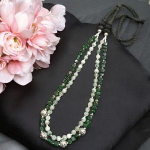 2 layers Agate Nugget Necklace with black rope