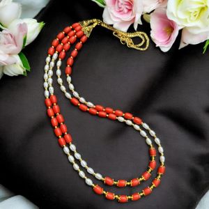 Taiwan Coral And Fresh Water Pearls Set Necklace