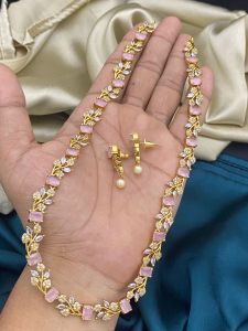 Matt Finish CZ STONE long Haram,Light Pink