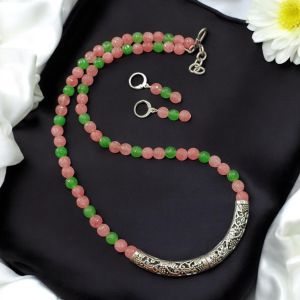 Black and red agates with German silver spacers Necklace with Earrings