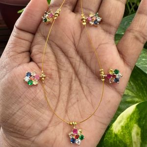 AD Flower Pendant In Invisible Wire ,Multicolor