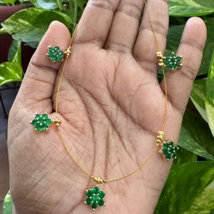 AD Flower Pendant In Invisible Wire ,Green