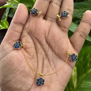 AD Flower Pendant In Invisible Wire ,Dark Blue