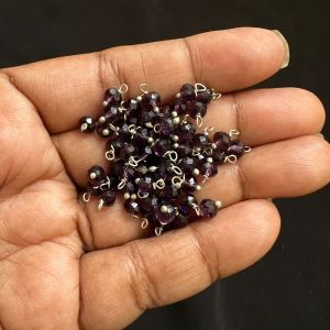 Crystal Loreals, 4mm, Translucent, Silver Finish, Dark amethyst, Pack of 100 pieces 