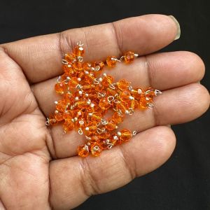 Crystal Loreals, 4mm, Translucent, Silver Finish, Orange, Pack of 100 pieces 