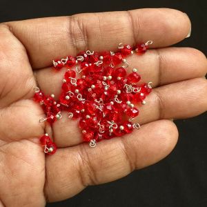 Crystal Loreals, 4mm, Translucent, Silver Finish, Orange, Pack of 100 pieces 