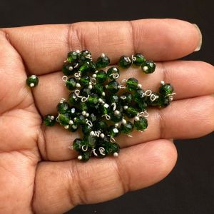 Crystal Loreals, 4mm, Translucent, Silver Finish,Green, Pack of 100 pieces 