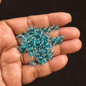 Crystal Loreals, 4mm, Translucent, Silver Finish,Sky Blue, Pack of 100 pieces 