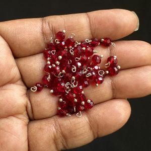 Crystal Loreals, 4mm, Translucent, Silver Finish,Maroon, Pack of 100 pieces 
