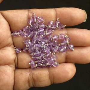 Crystal Loreals, 4mm, Translucent, Silver Finish,Lavender, Pack of 100 pieces 