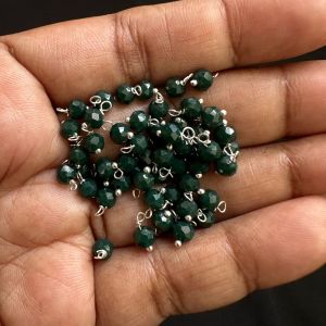 Crystal Loreals, 4mm, Opaque, Silver Finish,Deep Green, Pack of 100 pieces 