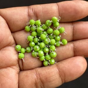 Crystal Loreals, 4mm, Opaque, Silver Finish,Deep Green, Pack of 100 pieces 