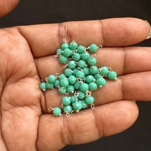 Crystal Loreals, 4mm, Opaque, Silver Finish,Sea Green, Pack of 100 pieces 