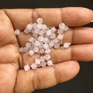 Crystal Loreals, 4mm, Opaque, Silver Finish,Baby Pink, Pack of 100 pieces 