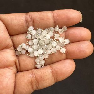 Crystal Loreals, 4mm, Opaque, Silver Finish,White, Pack of 100 pieces