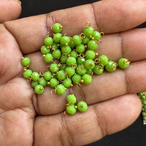 Crystal Loreals, 4mm, Opaque, Gold Finish,Parrot Green, Pack of 100 pieces 