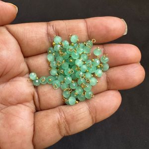 Crystal Loreals, 4mm, Opaque, Gold Finish,Parrot Green, Pack of 100 pieces 