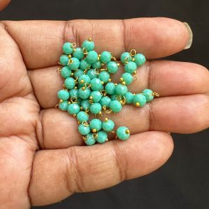 Crystal Loreals, 4mm, Opaque, Gold Finish,Parrot Green, Pack of 100 pieces 