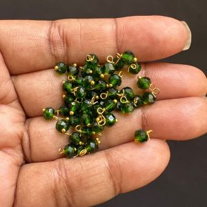 Crystal Loreals, 4mm, Translucent, Gold Finish,Green, Pack of 100 pieces 