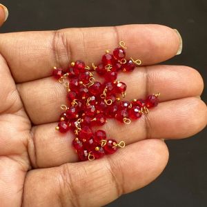 Crystal Loreals, 4mm, Translucent, Gold Finish,Maroon, Pack of 100 pieces 