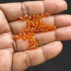 Crystal Loreals, 4mm, Translucent, Gold Finish,Green, Pack of 100 pieces 