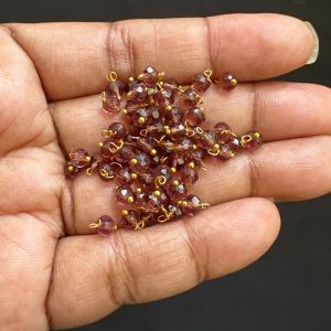 Crystal Loreals, 4mm, Translucent, Gold Finish,Green, Pack of 100 pieces 
