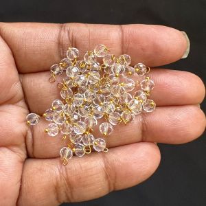 Crystal Loreals, 4mm, Translucent, Gold Finish,White, Pack of 100 pieces