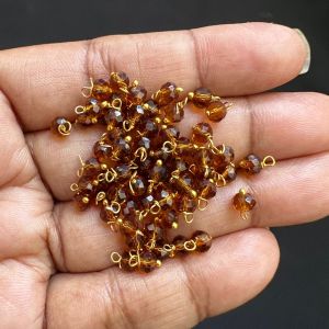 Crystal Loreals, 4mm, Translucent, Gold Finish,Light Honey Brown, Pack of 100 pieces 