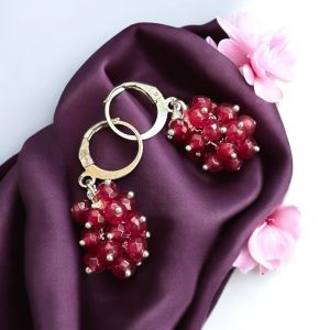 Agate Grape Earrings,Ruby