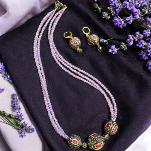 3 Layer Crystal necklace with Victorian beads,Pink