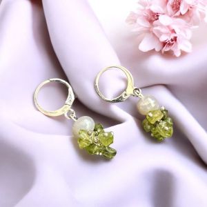 Gemstone Earrings with Pearls ,Peridot