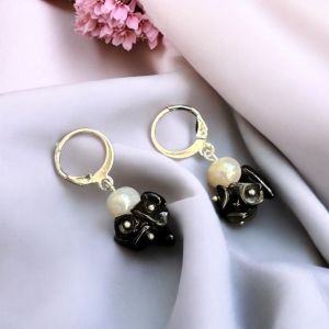 Gemstone Earrings with Pearls ,Black Onyx