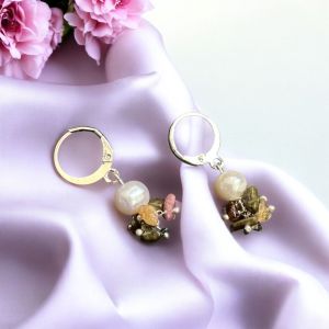 Gemstone Earrings with Pearls ,Multi Tourmaline