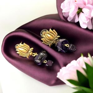 Agate Grape Earrings, Gold Finish