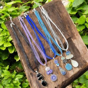 Mix Gemstone pendants with organza cords 