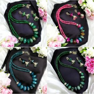 Onyx necklace with matching jhumkas,Pack Of 4 Sets