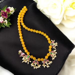 Jadau Lotus necklace with yellow Agates