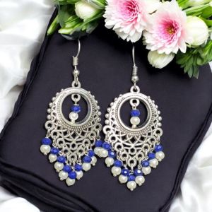 Pearl with Agate Earrings, Silver Finish