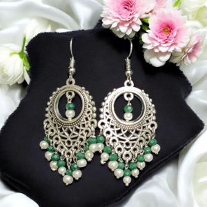 Pearl with Crystal Earrings, Silver Finish 
