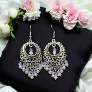 Pearl with Crystal Earrings, Silver Finish 