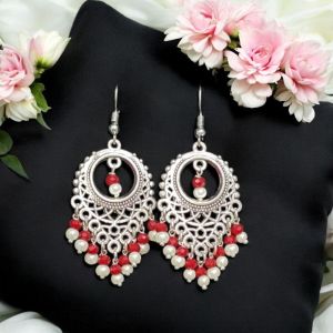 Pearl with Crystal Earrings, Silver Finish 
