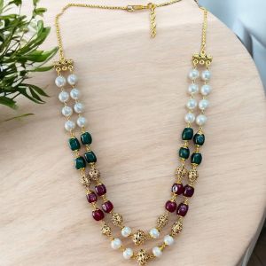 Two layer Pearls and quartz necklace