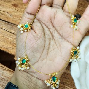 Invisible jadau necklace,Green Drop with Loreals