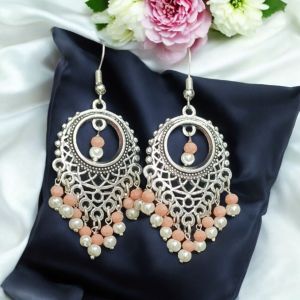 Pearl with Crystal Earrings, Silver Finish 