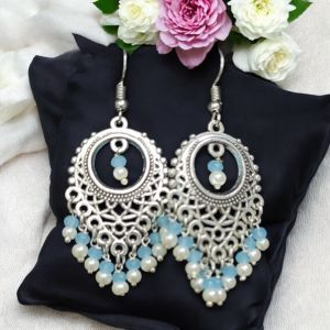 Pearl with Crystal Earrings, Silver Finish 