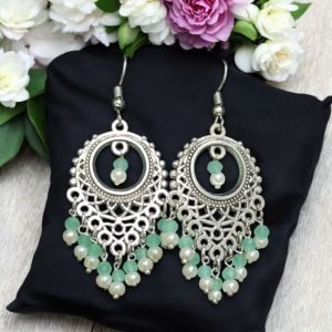 Pearl with Crystal Earrings, Silver Finish 