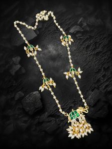 Jadau elephants in pearl strings, Green Drop with Loreals